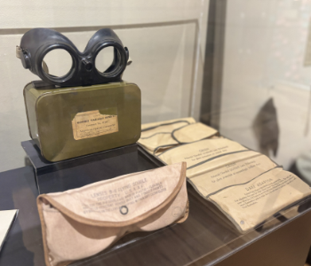 Pilot goggles surrounded by a set of different lenses